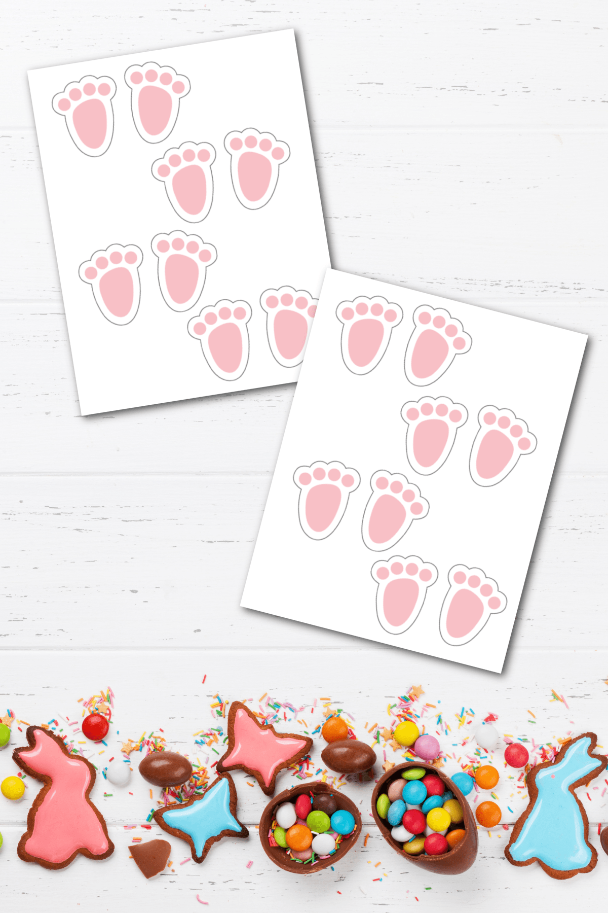 Easter bunny footprints printables with Easter candy