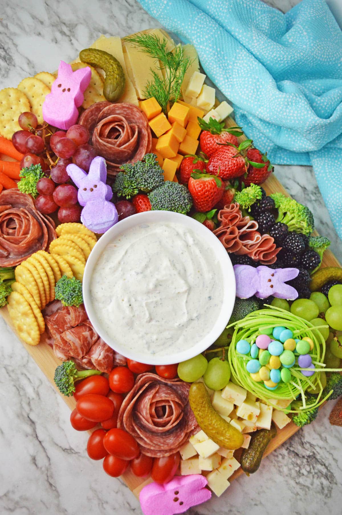 Charcuterie board with Easter theme