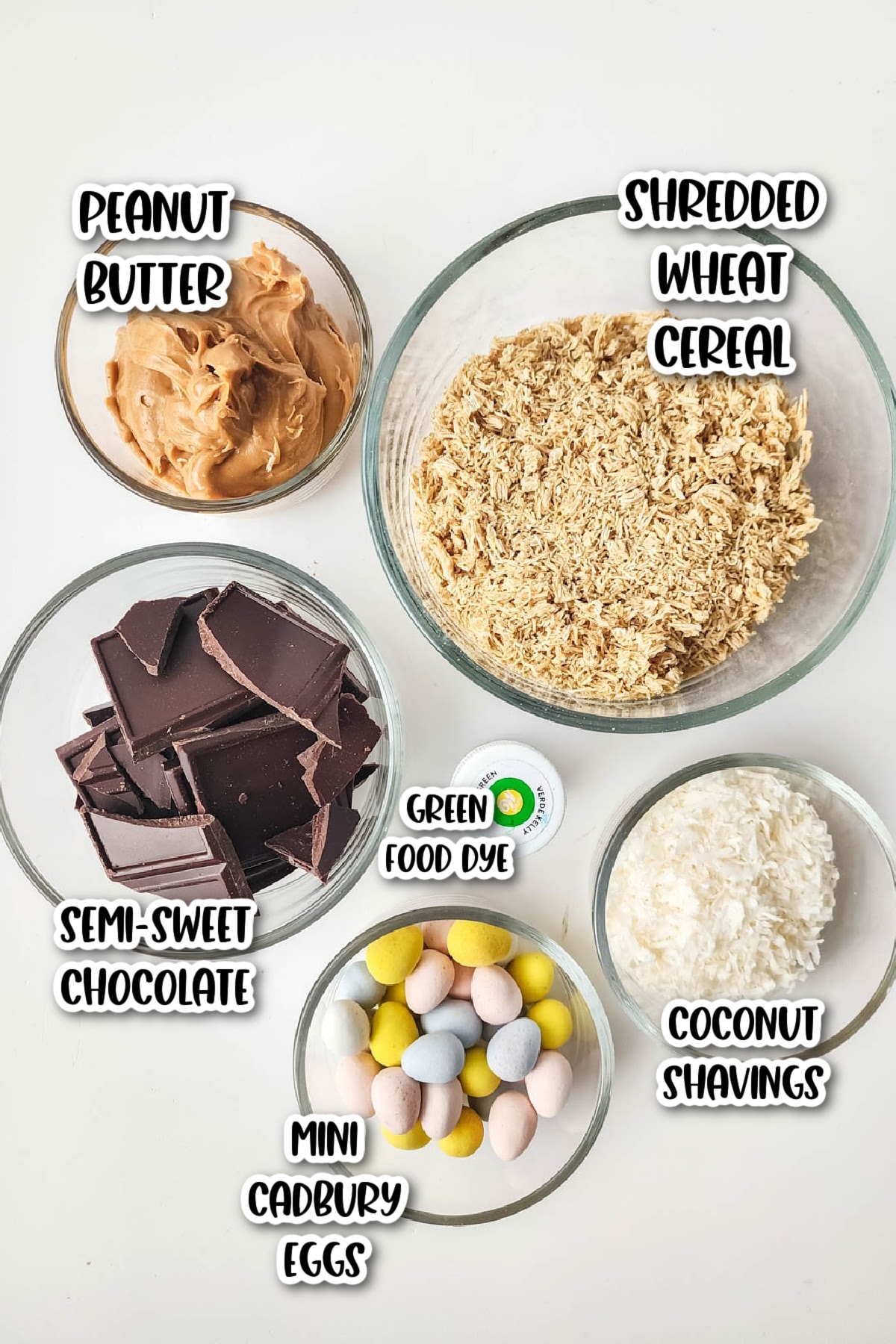 Labeled ingredients for Easter Egg Nests