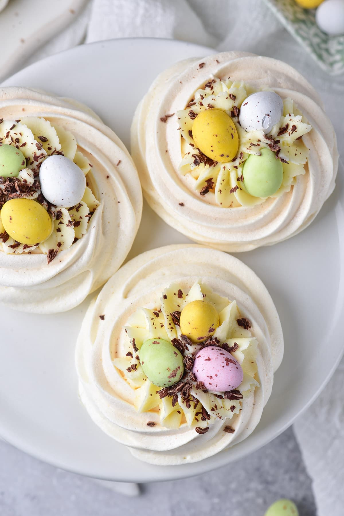 Easter egg meringues from above