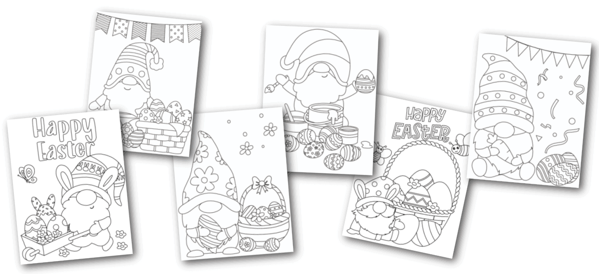 Easter gnome coloring pages on white background