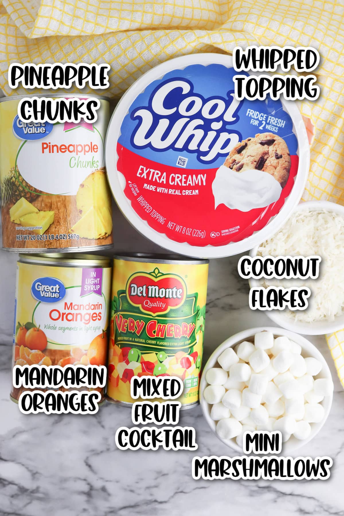 Ingredients for fruit salad with Cool Whip