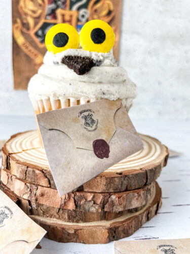 Hedwig owl cupcake with Harry Potter letter