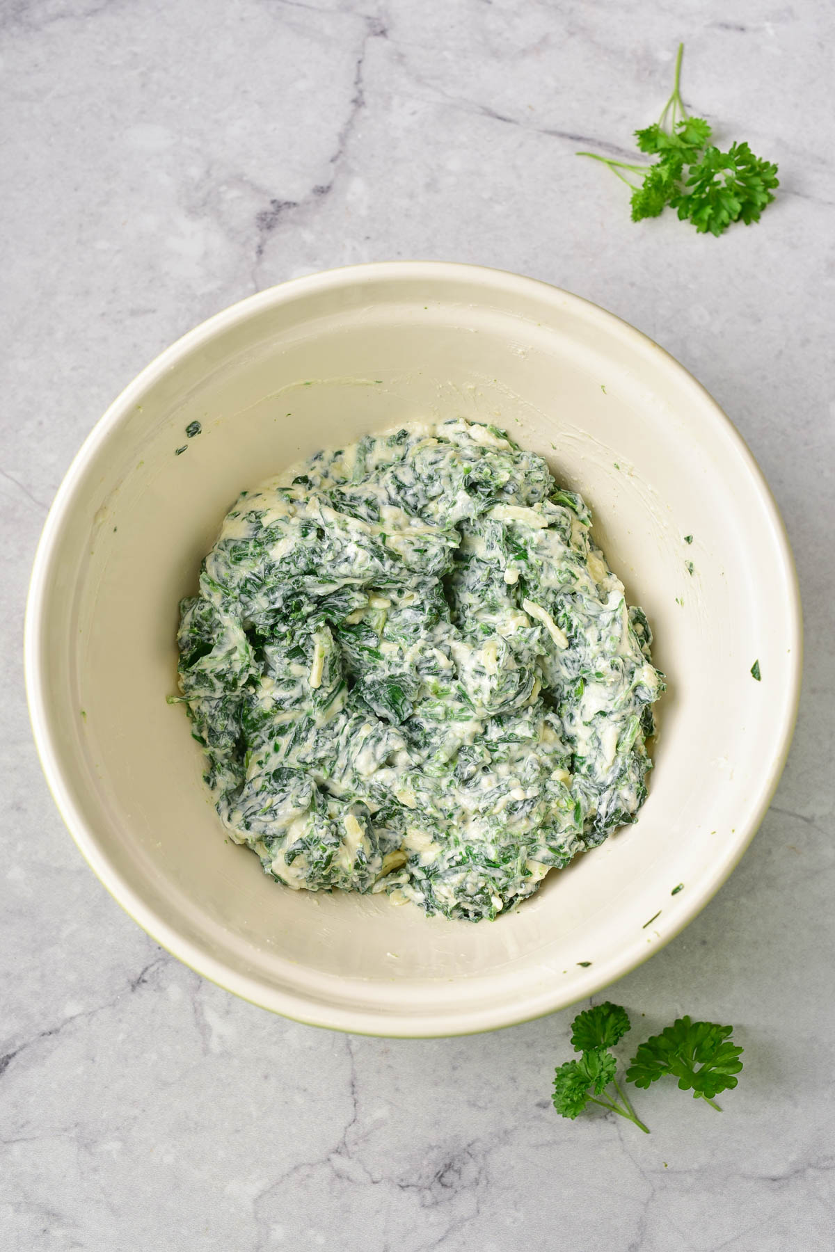 Cold spinach dip in bowl