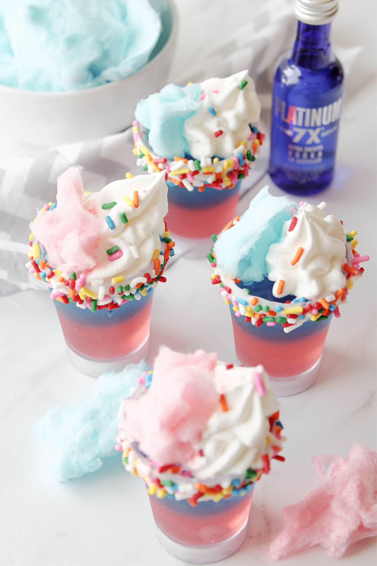 Cotton candy jello shots from above
