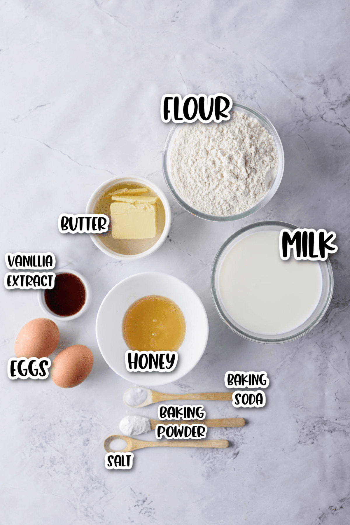Ingredients for honey pancakes