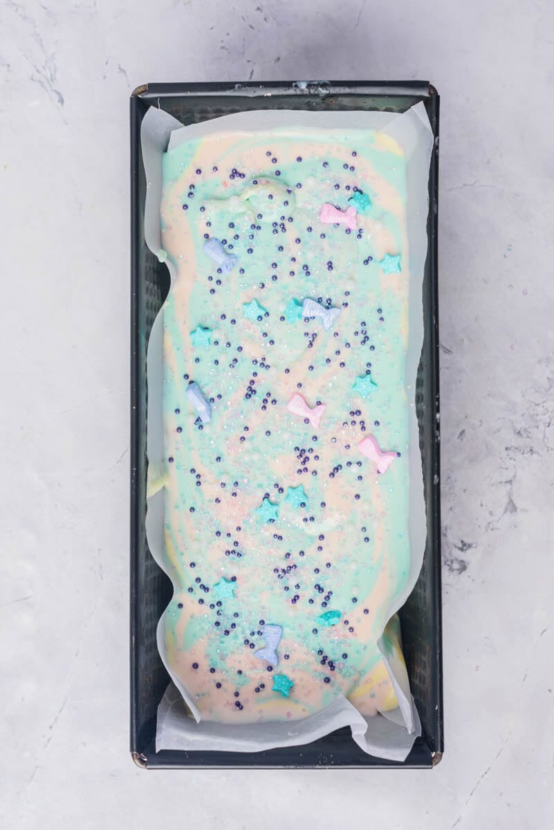 Mermaid ice cream mixture with sprinkles
