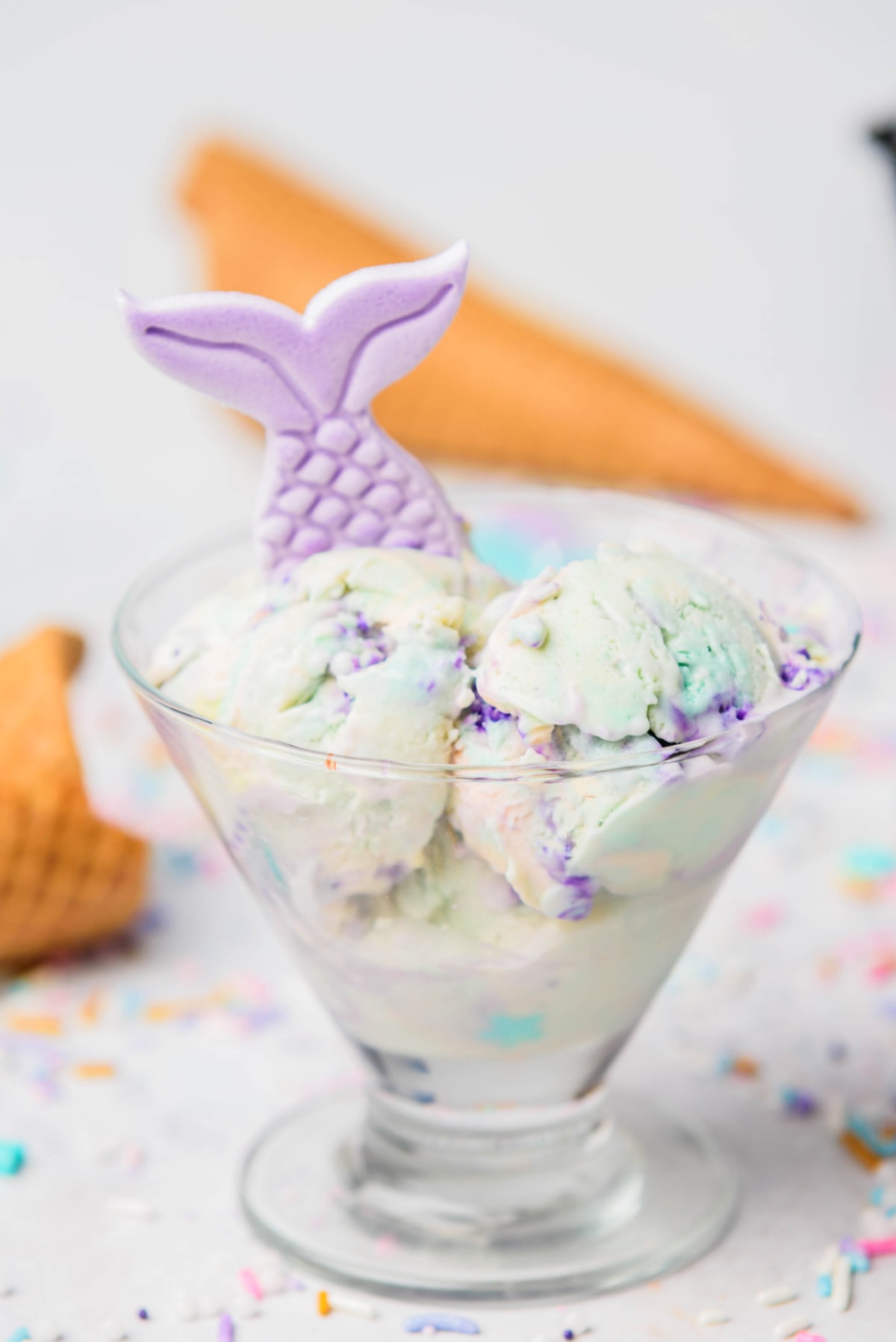 Ice cream with mermaid tail in glass