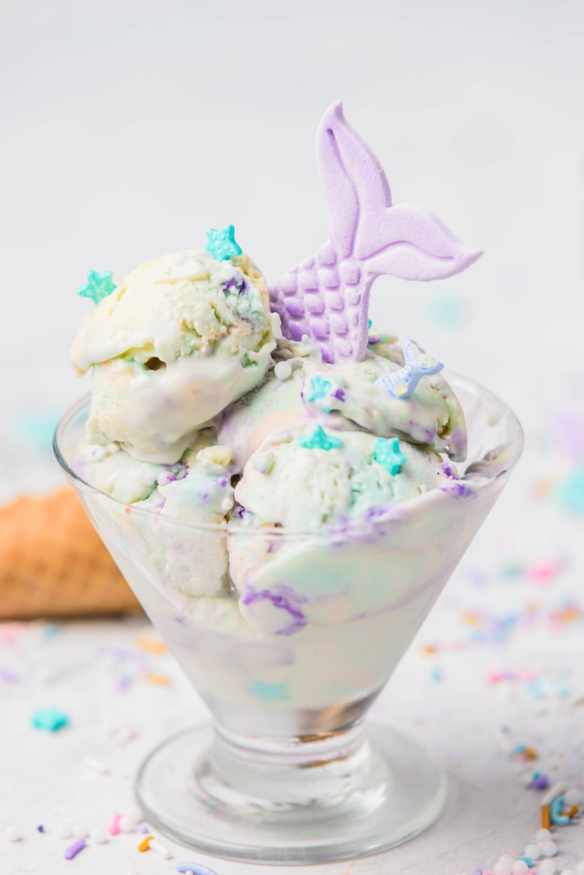 Mermaid ice cream in glass