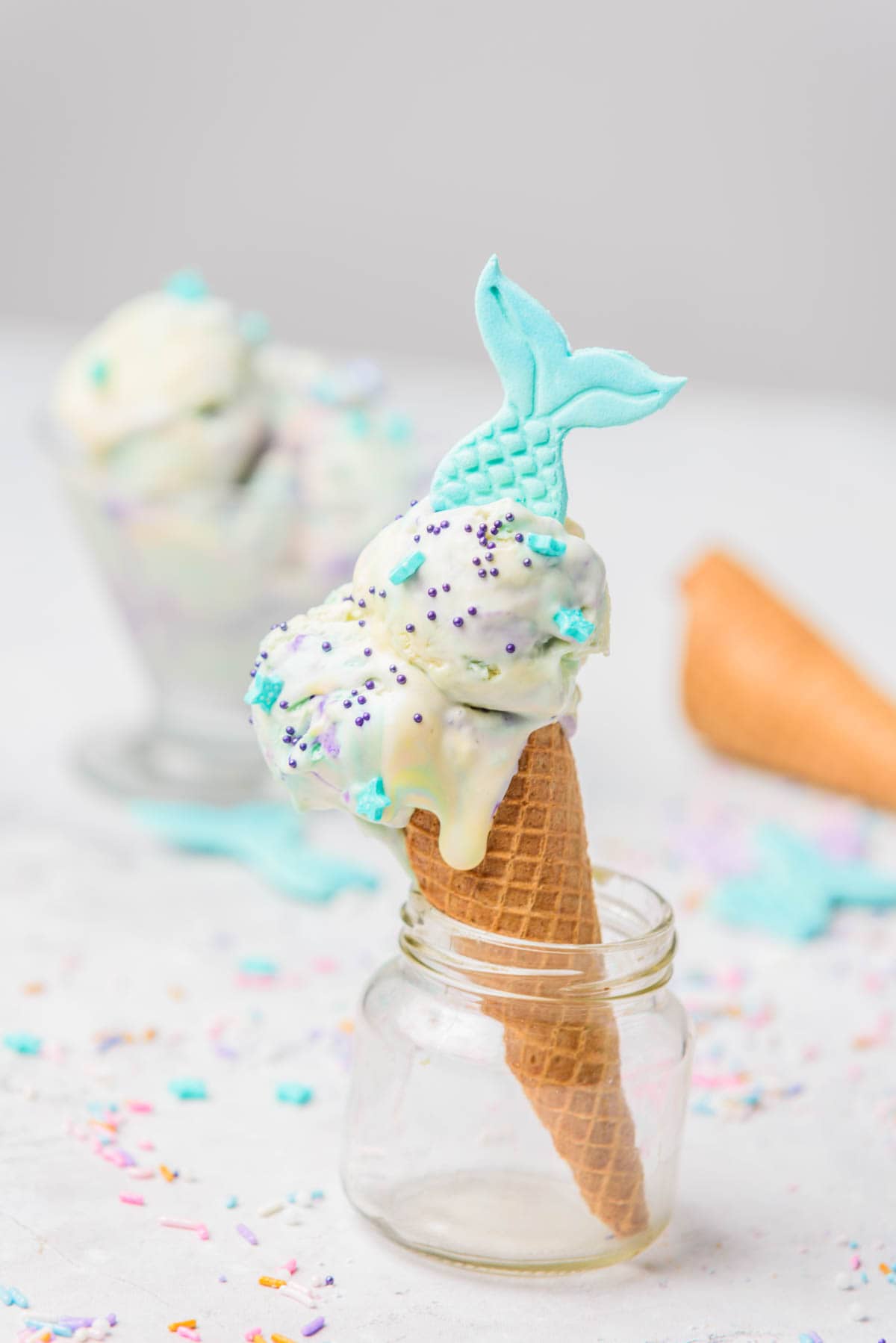 Mermaid ice cream in ice cream cone