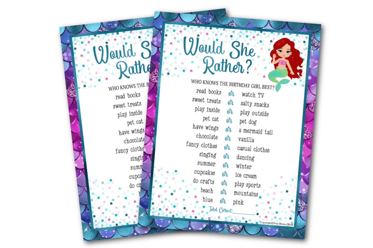 Printable mermaid would she rather game