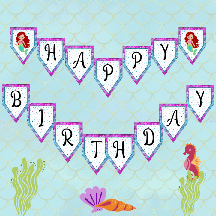 Free Printable Mermaid Birthday Banner - Fun Money Mom