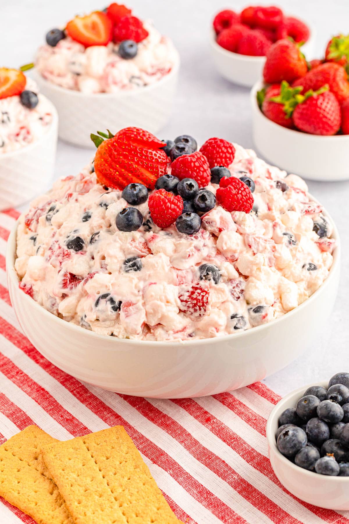 Big bowl of berry cheesecake fluff