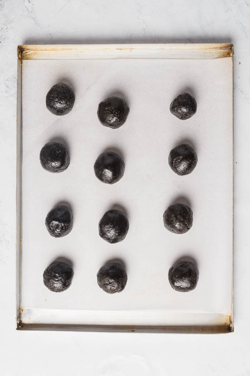Oreo balls on baking sheet