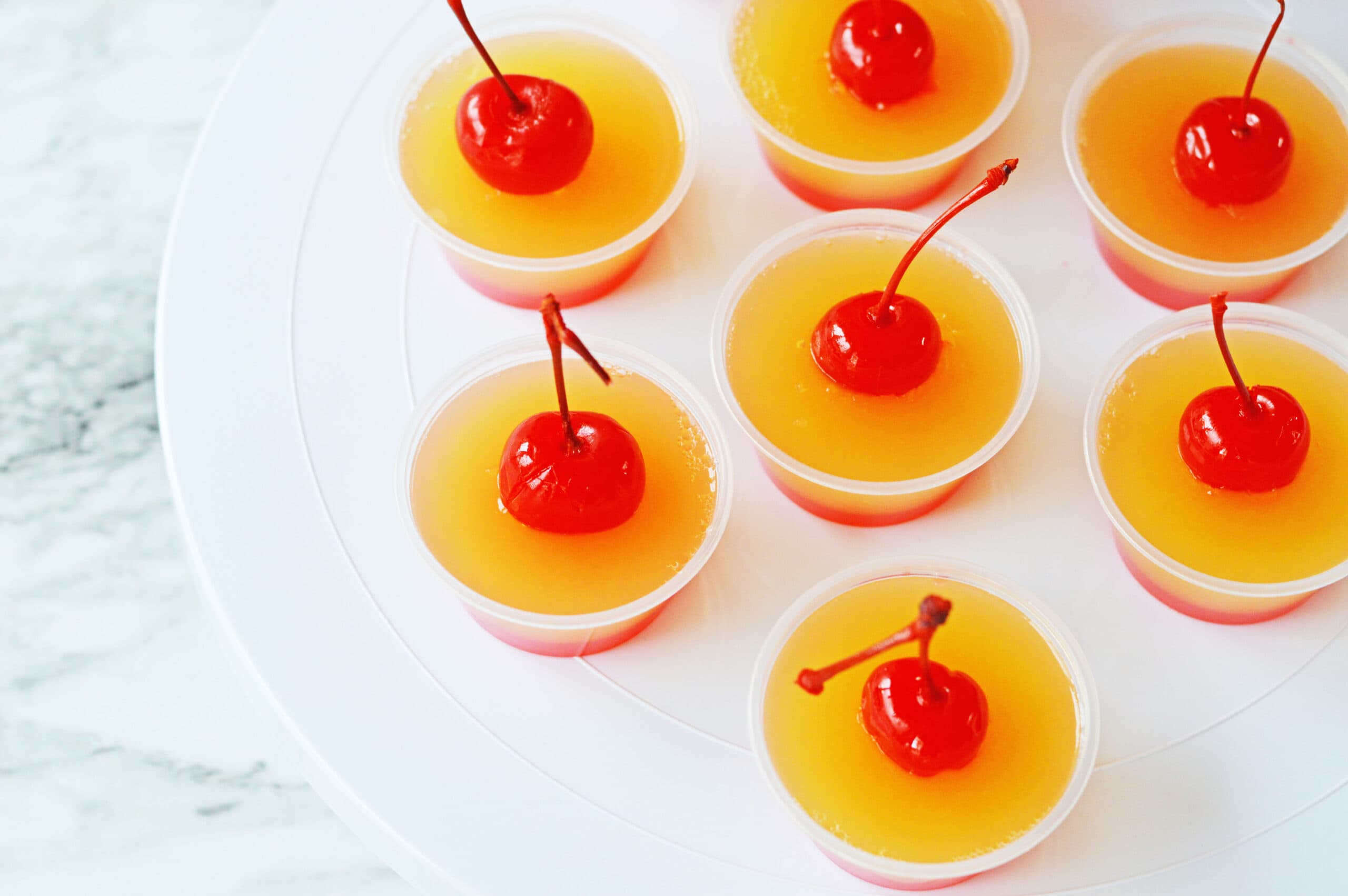 Pineapple upside down jello shots from above