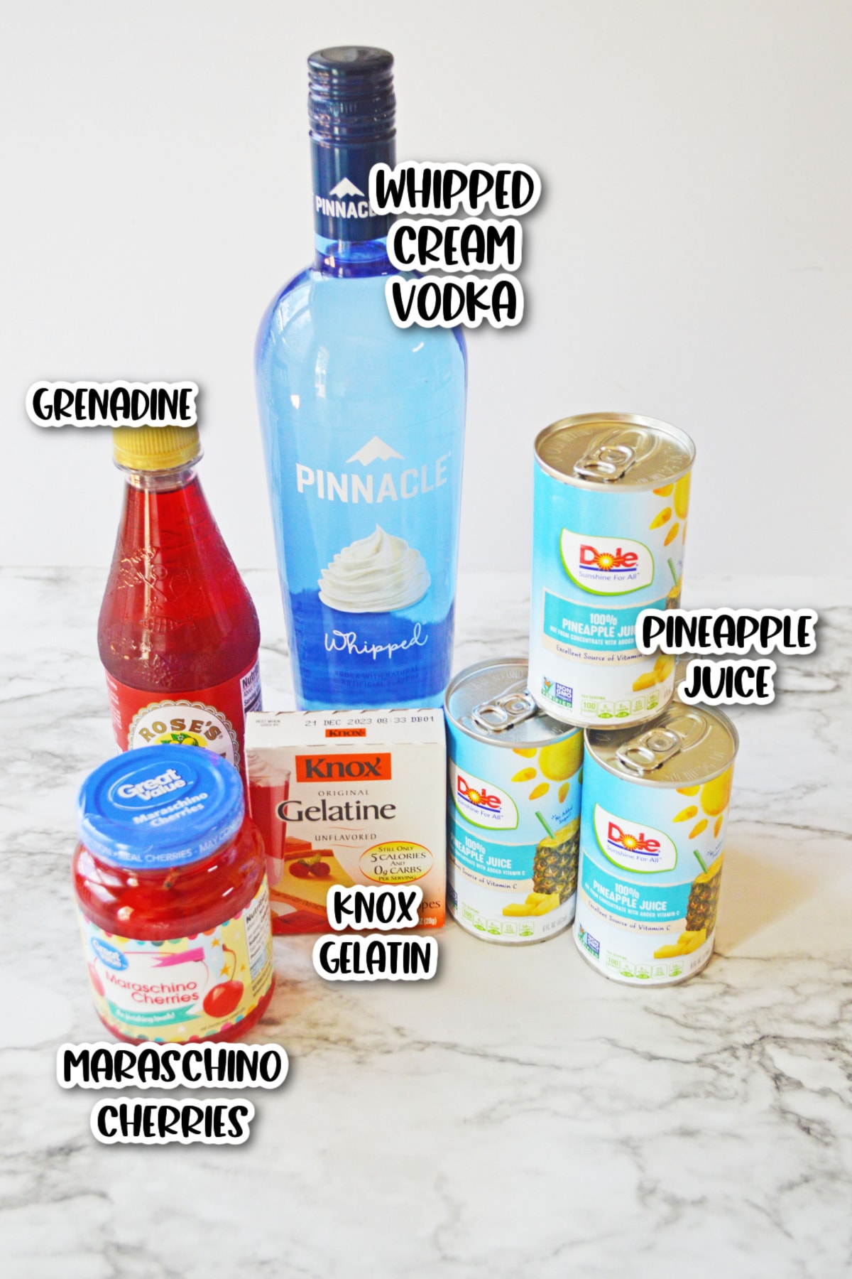 Ingredients for pineapple upside down cake jello shots
