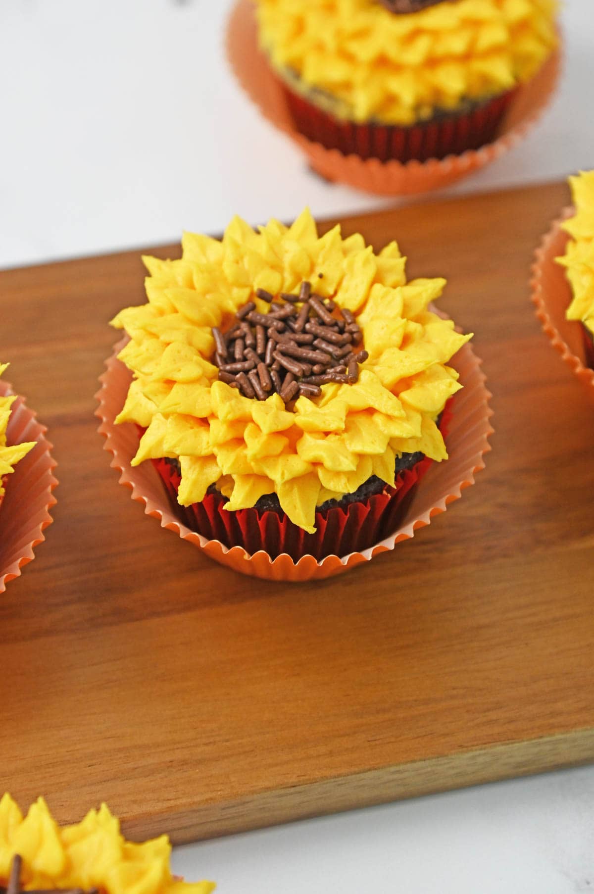 Sunflower cupcake up close