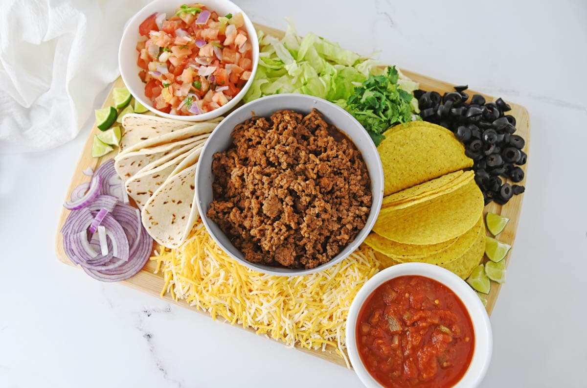 Taco charcuterie board from above