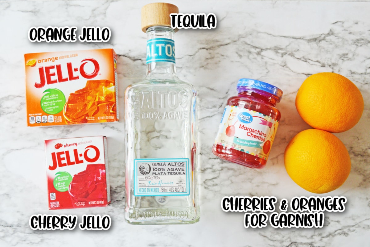 Ingredients for tequila sunrise jello shots