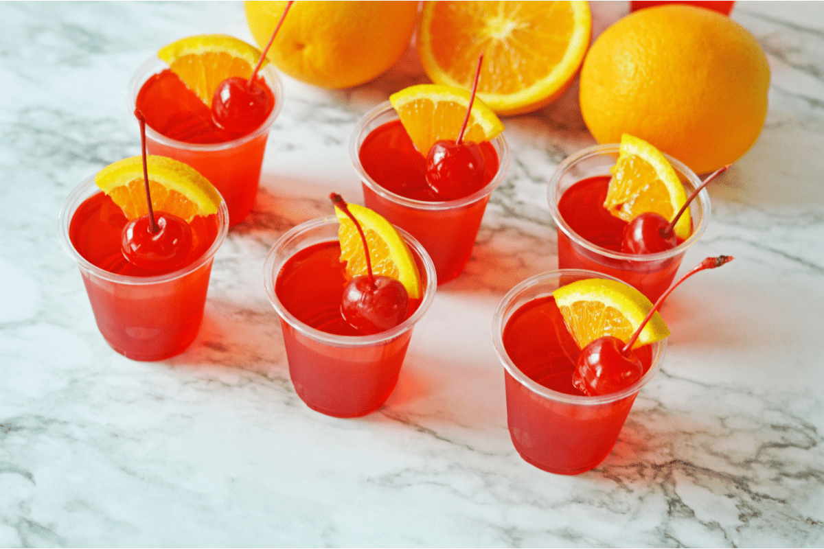 Tequila sunrise jello shots from above