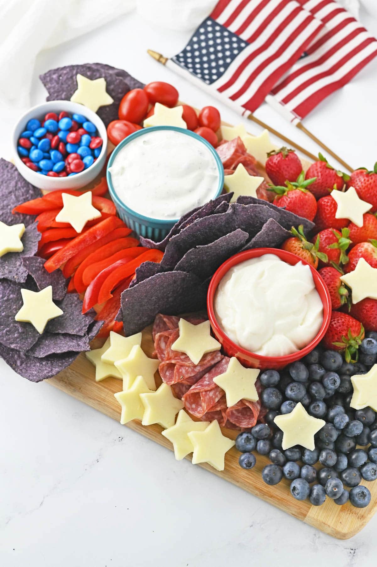 Fourth of July Charcuterie Bard with American flags