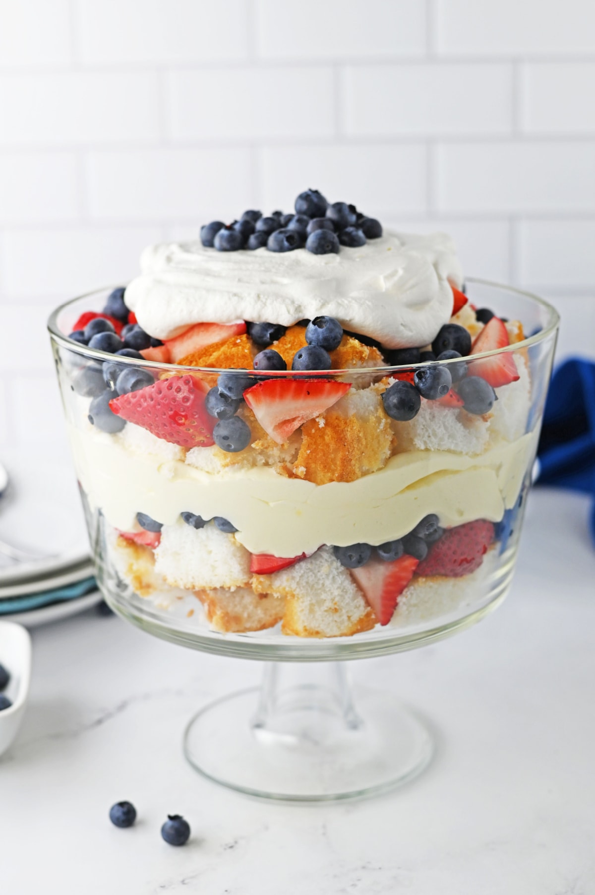 4th Of July Trifle with angel food cake and berries