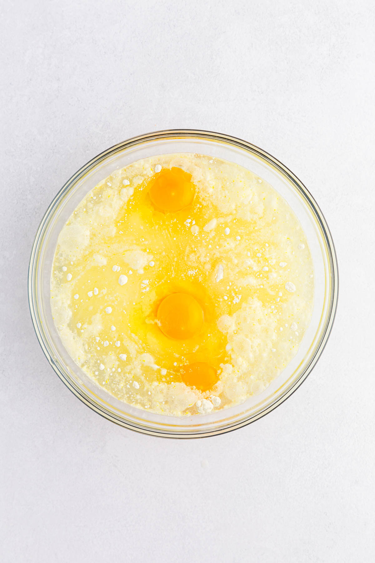 Cake mix with eggs, oil and water