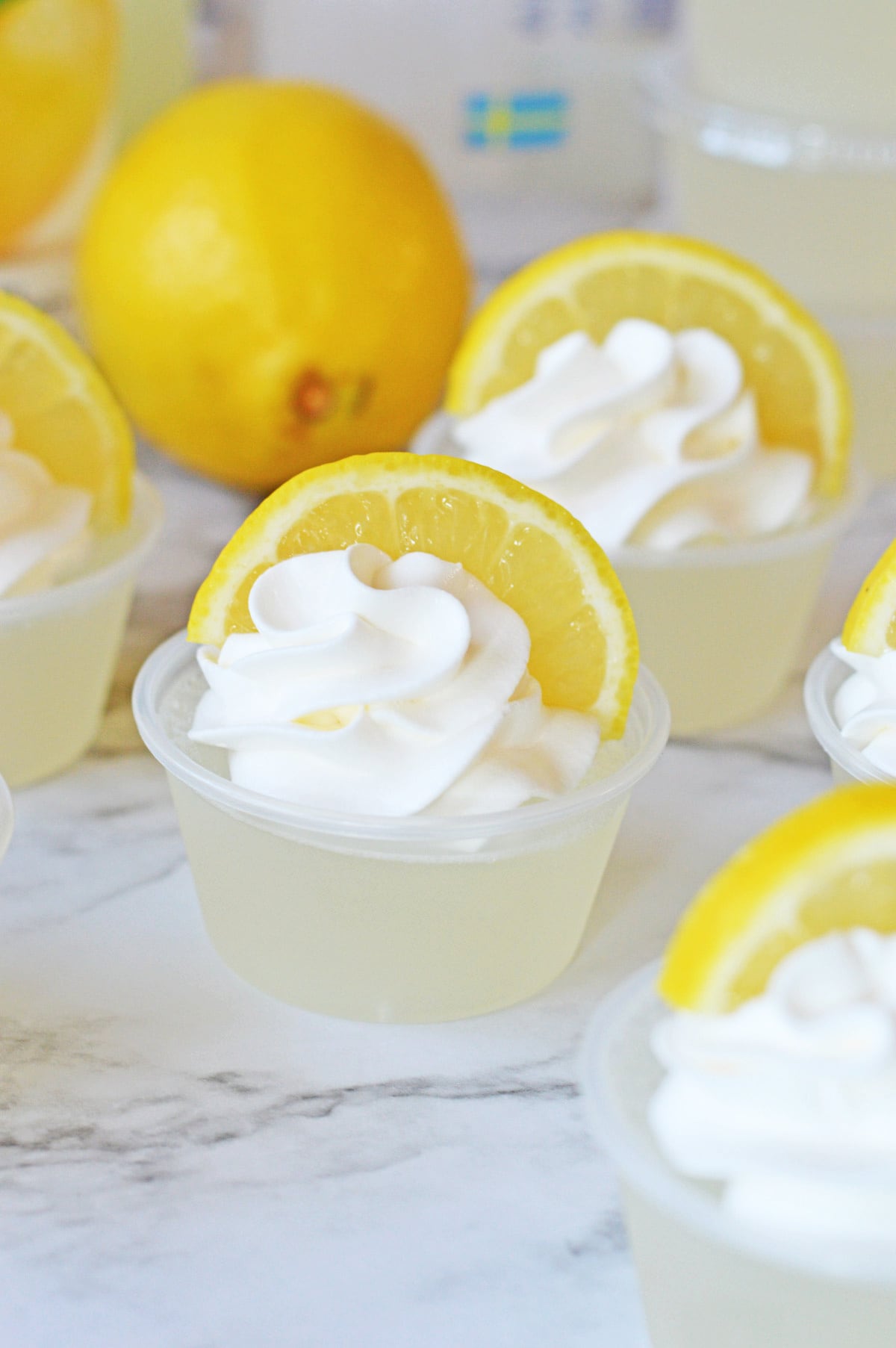 Lemonade jello shots up close
