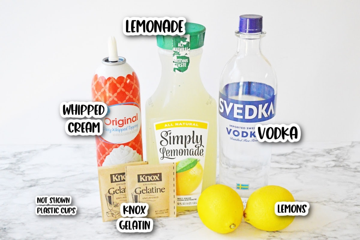 Lemonade Jello Shots Ingredients Labeled