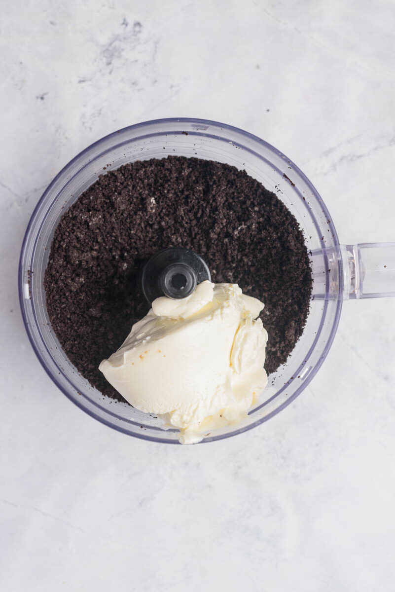 Oreo cookie crumbs with cream cheese