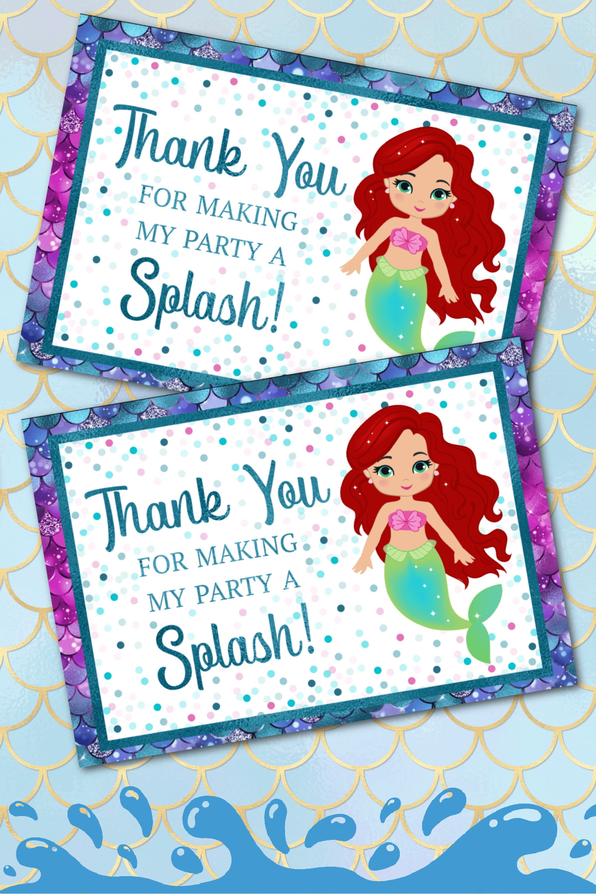 Mermaid Thank You Card on fish scale background