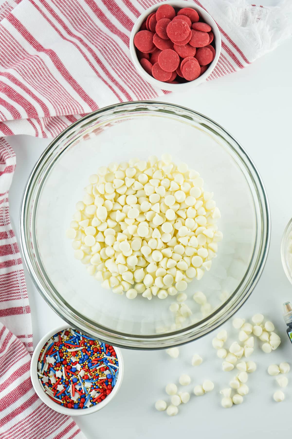 Glass bowl with white chocolate chips