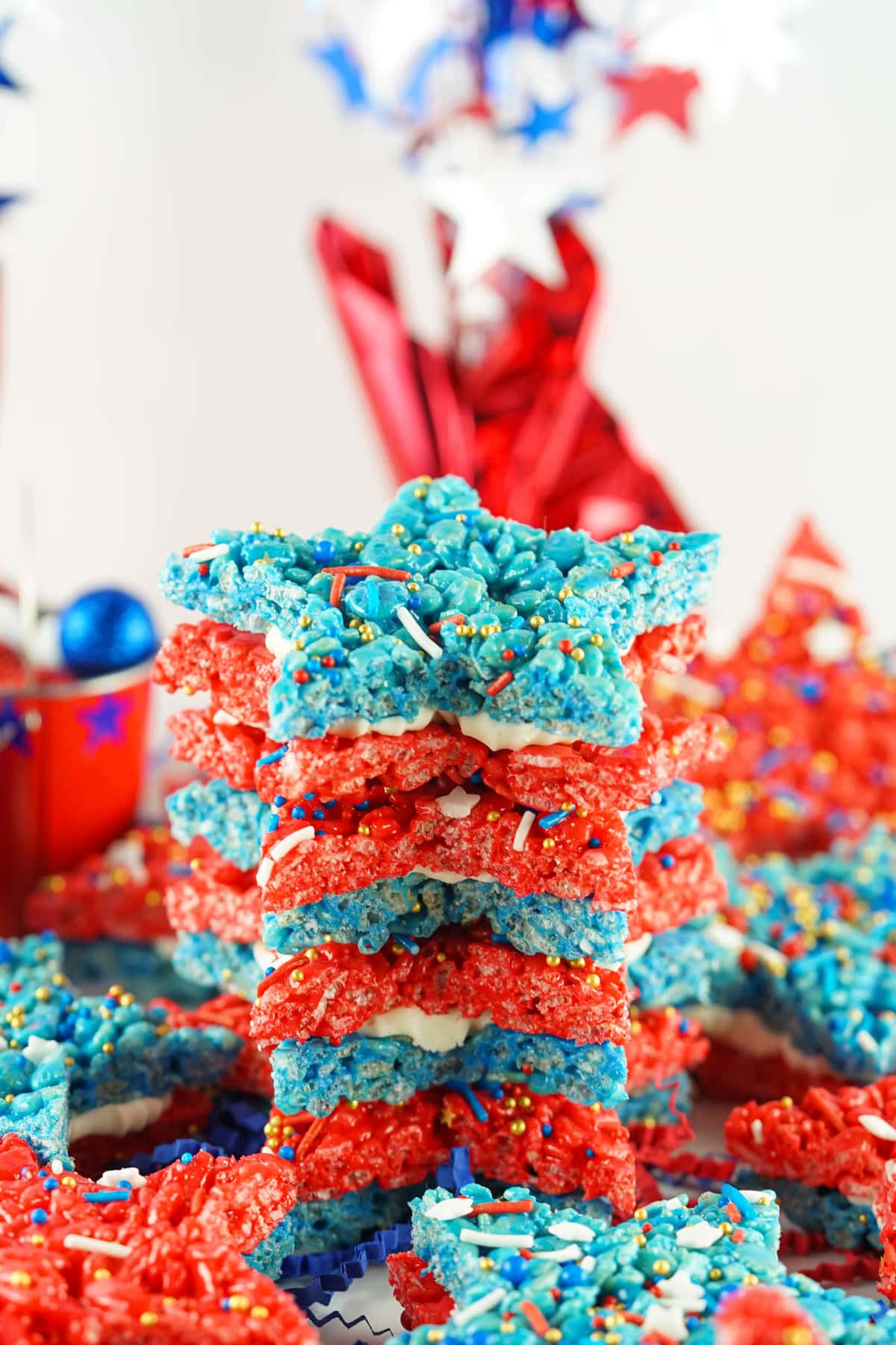 Stack of 4th of July Rice Krispie treats