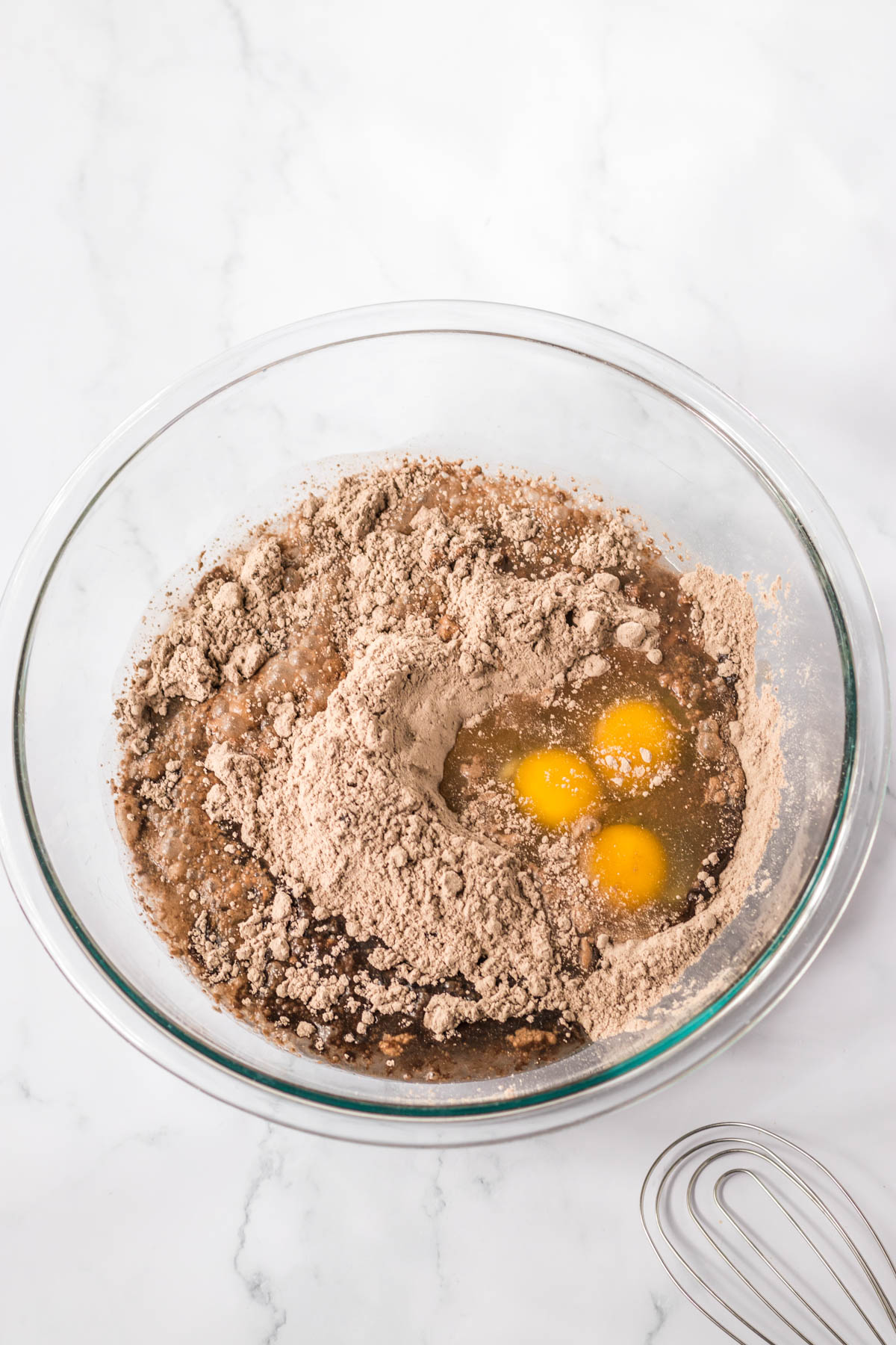 Cake mix with eggs and other ingredients