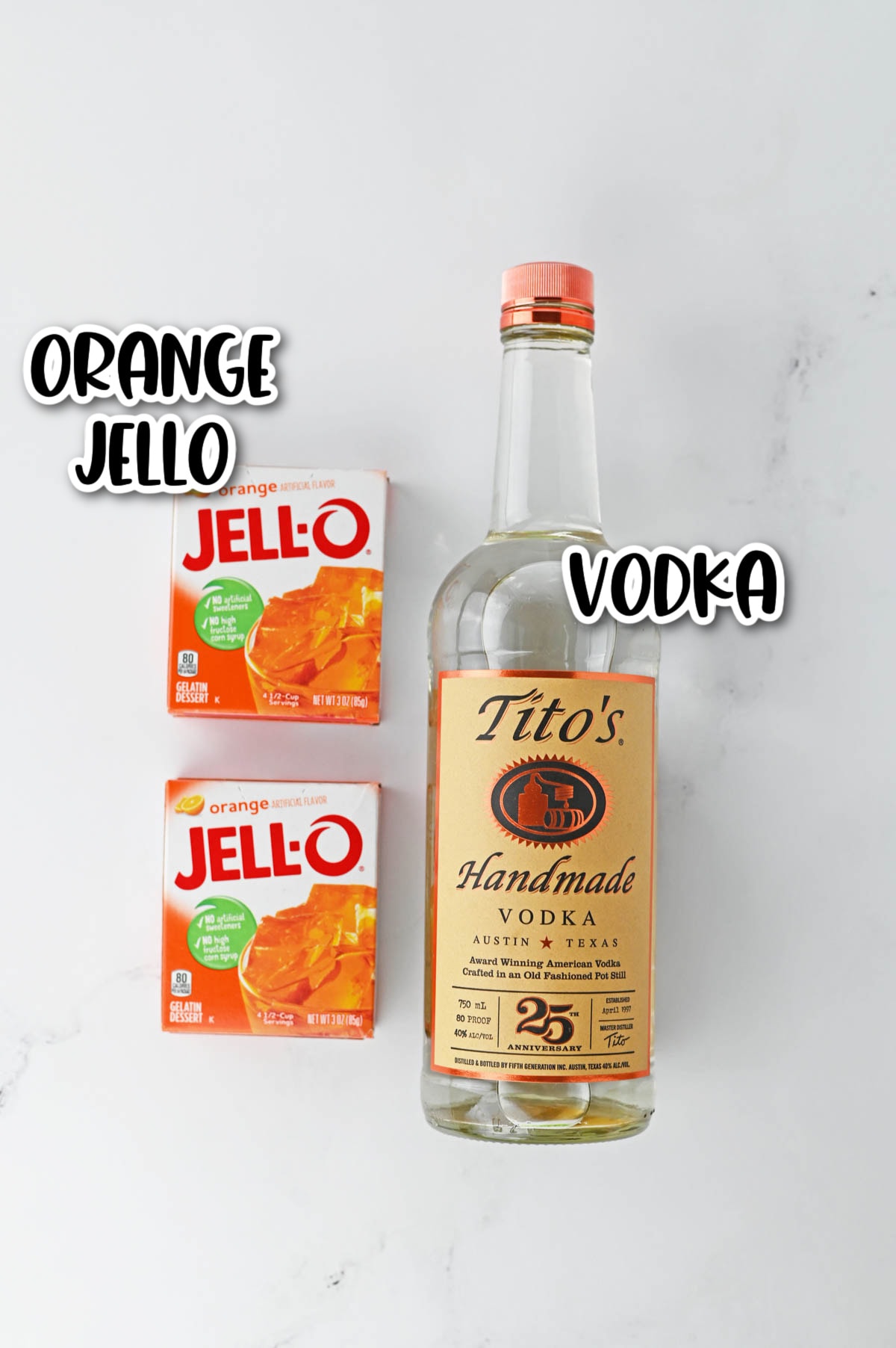 Ingredients for orange jello shots