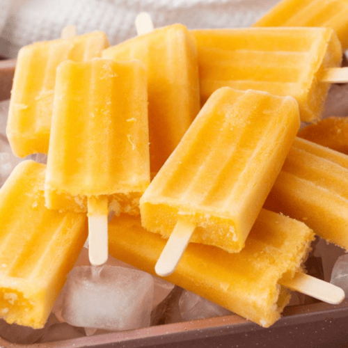 Peach popsicles on a bed of ice