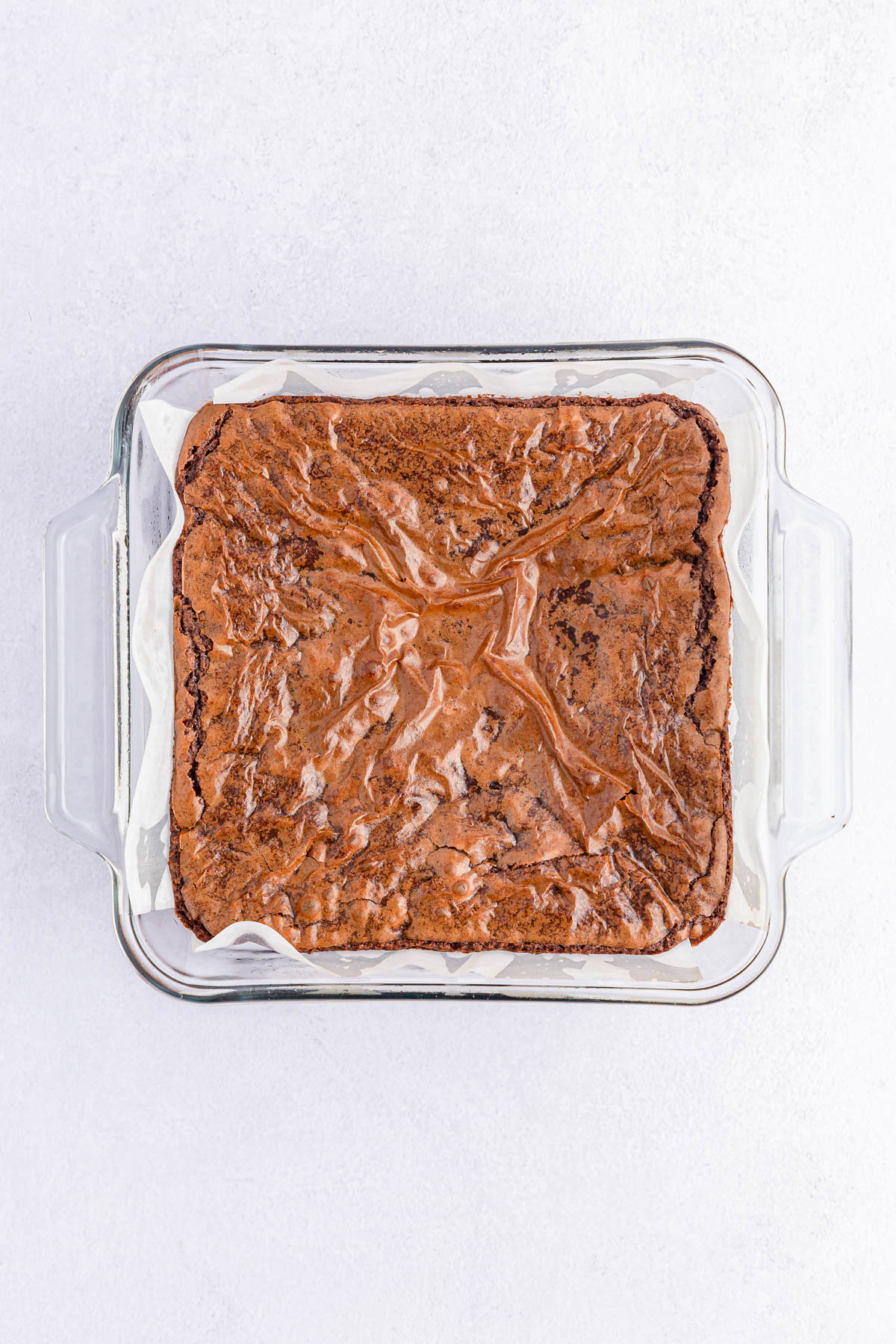 Baked brownies in square pan