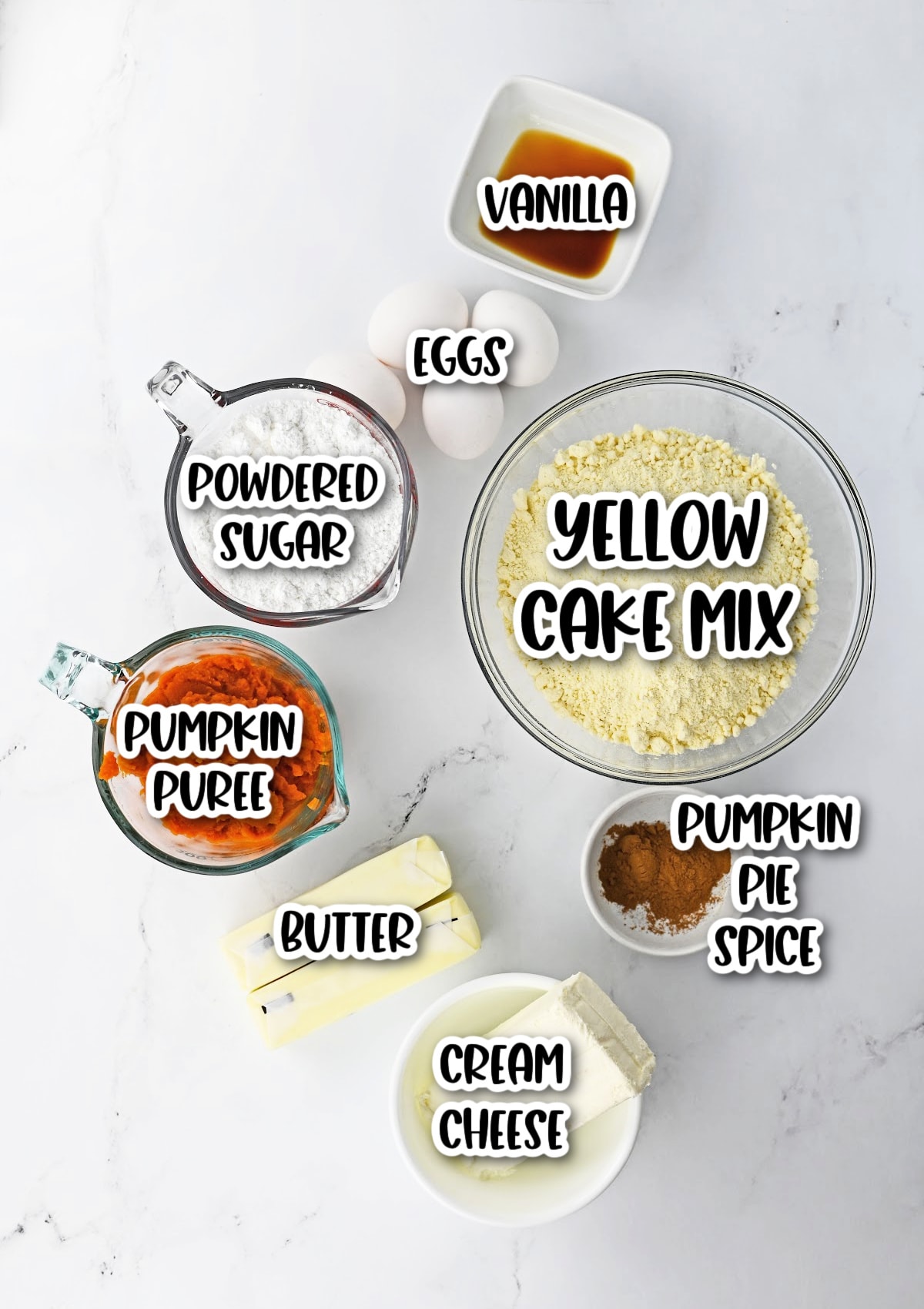 Ingredients for Pumpkin Bars with cake mix