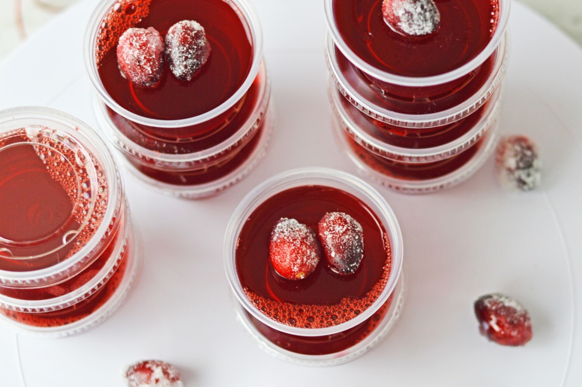 Cranberry jello shots from above