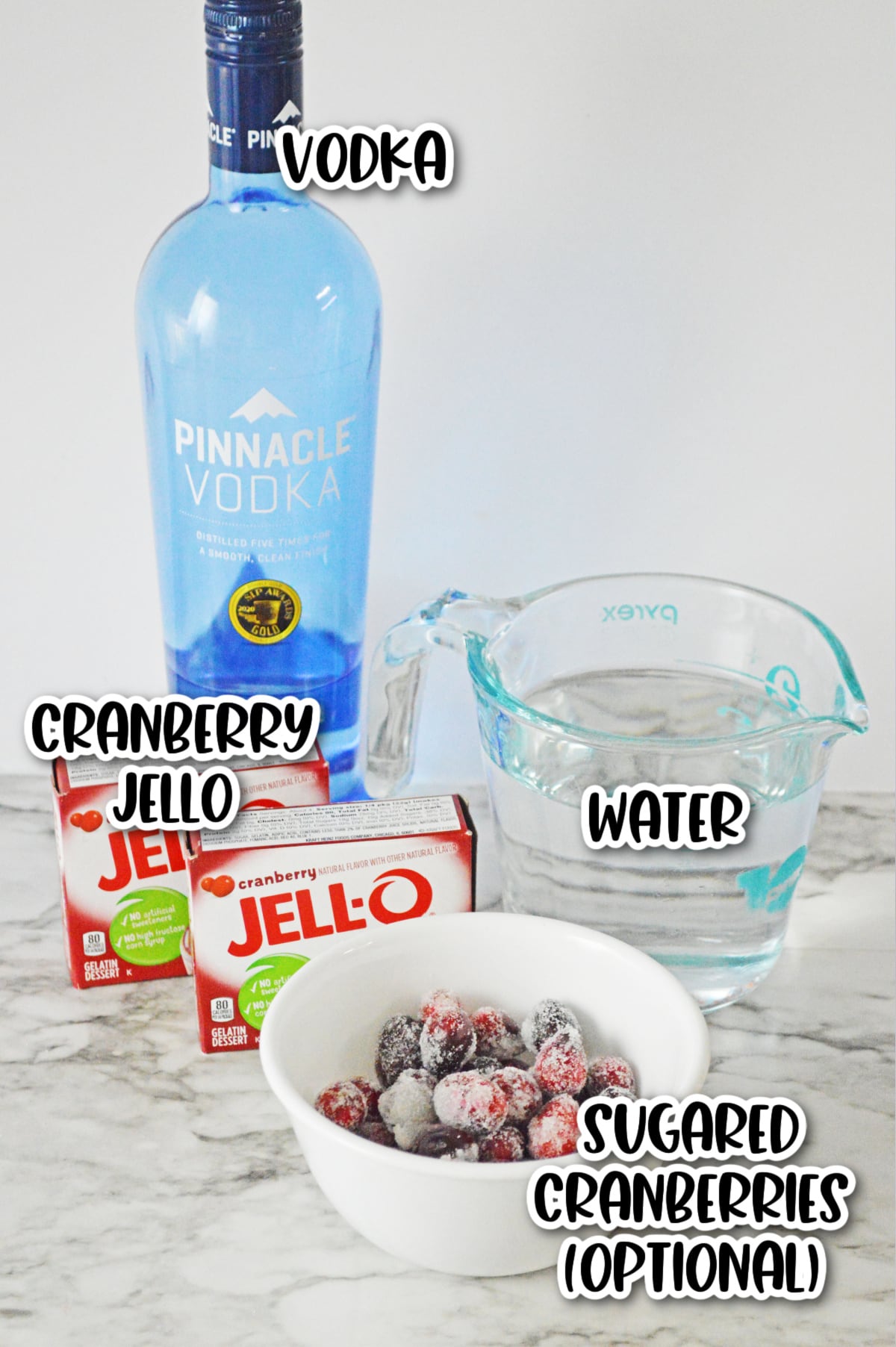 Cranberry Jello Shots Ingredients Labeled