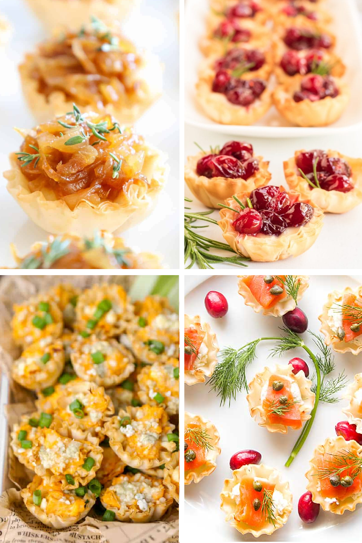 A variety of phyllo cup appetizers