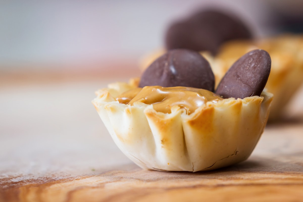 Phyllo cup with peanut butter and chocolate wafers