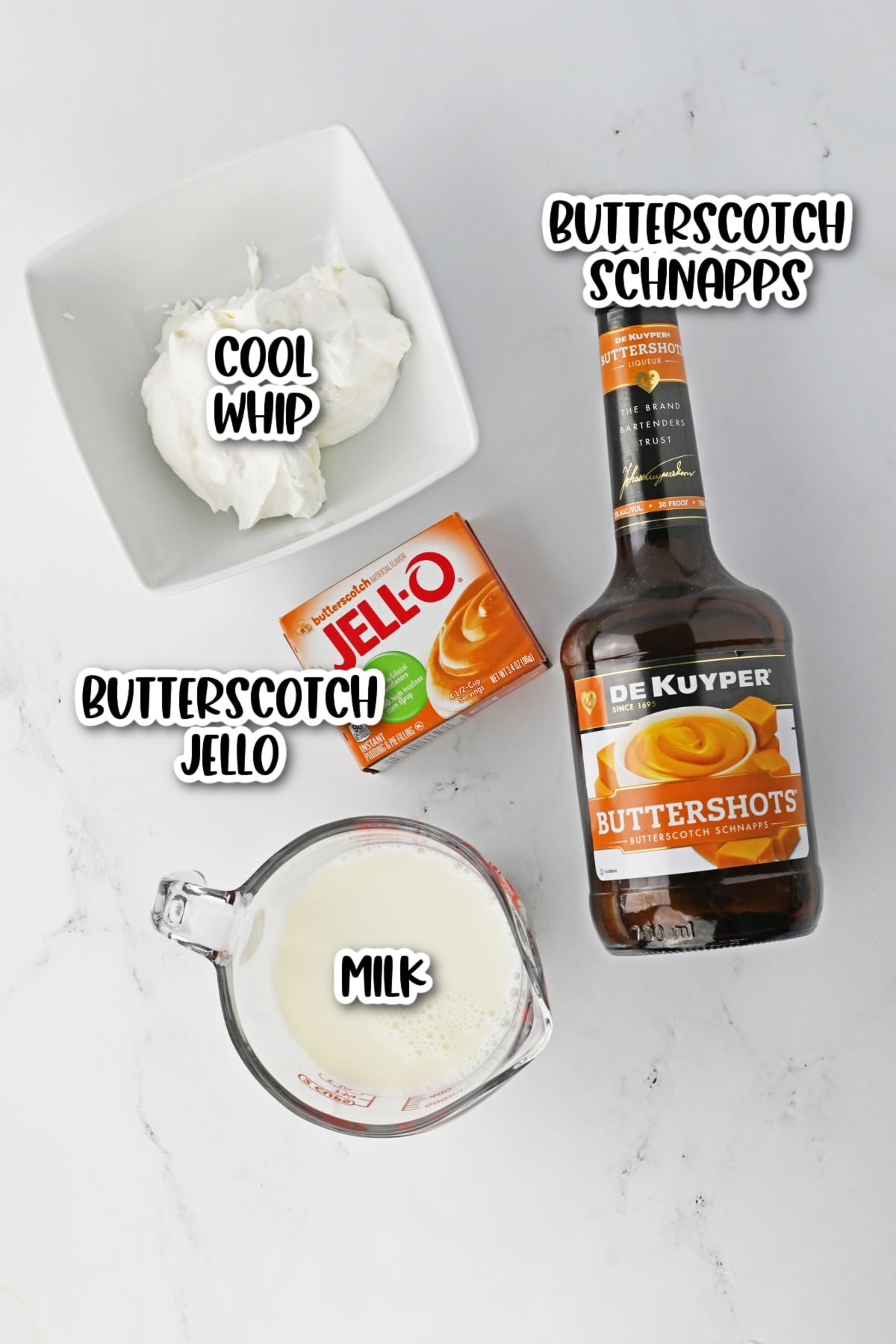 Ingredients for butterscotch pudding shots