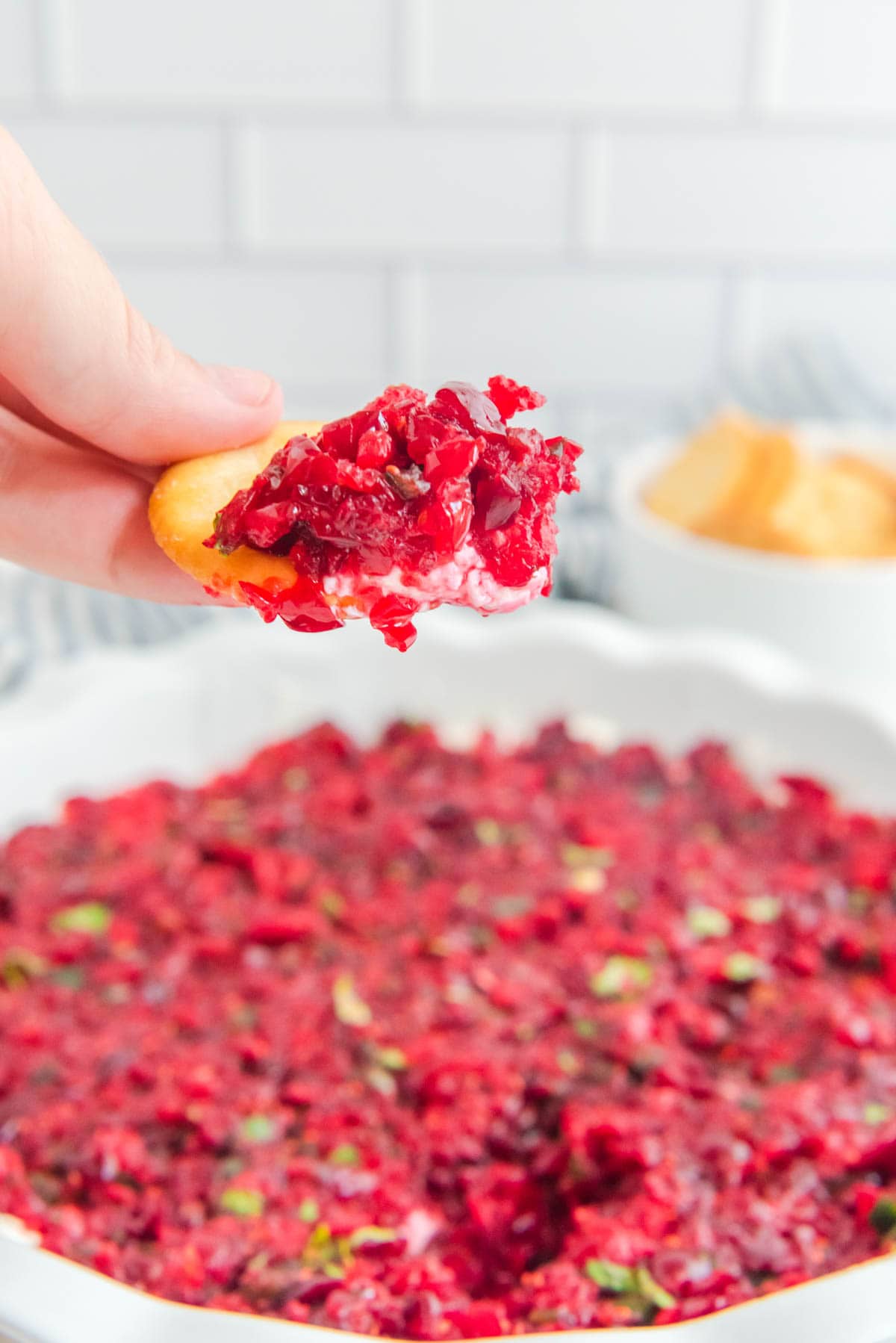 Cranberry dip on a cracker