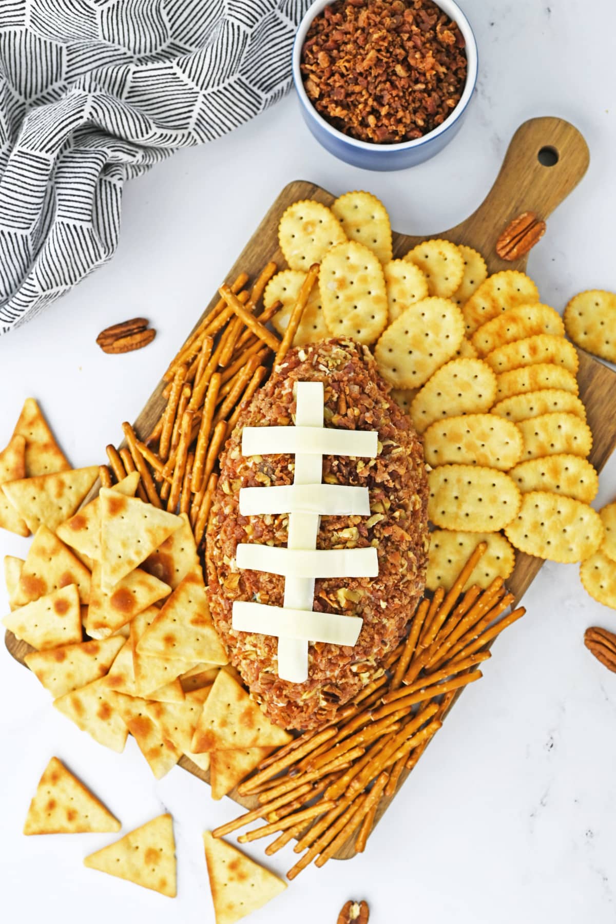 Football charcuterie board from above