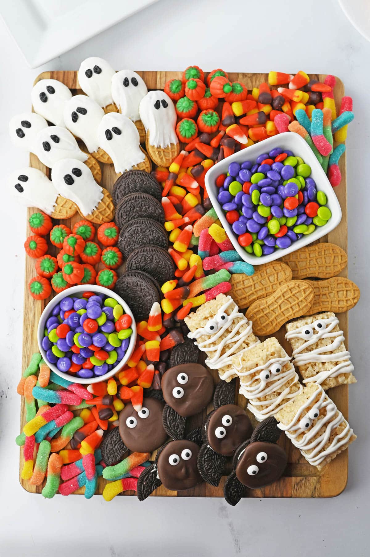 Halloween snack board with white background