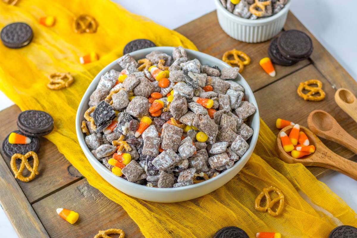 Fall snack mix on yellow runner
