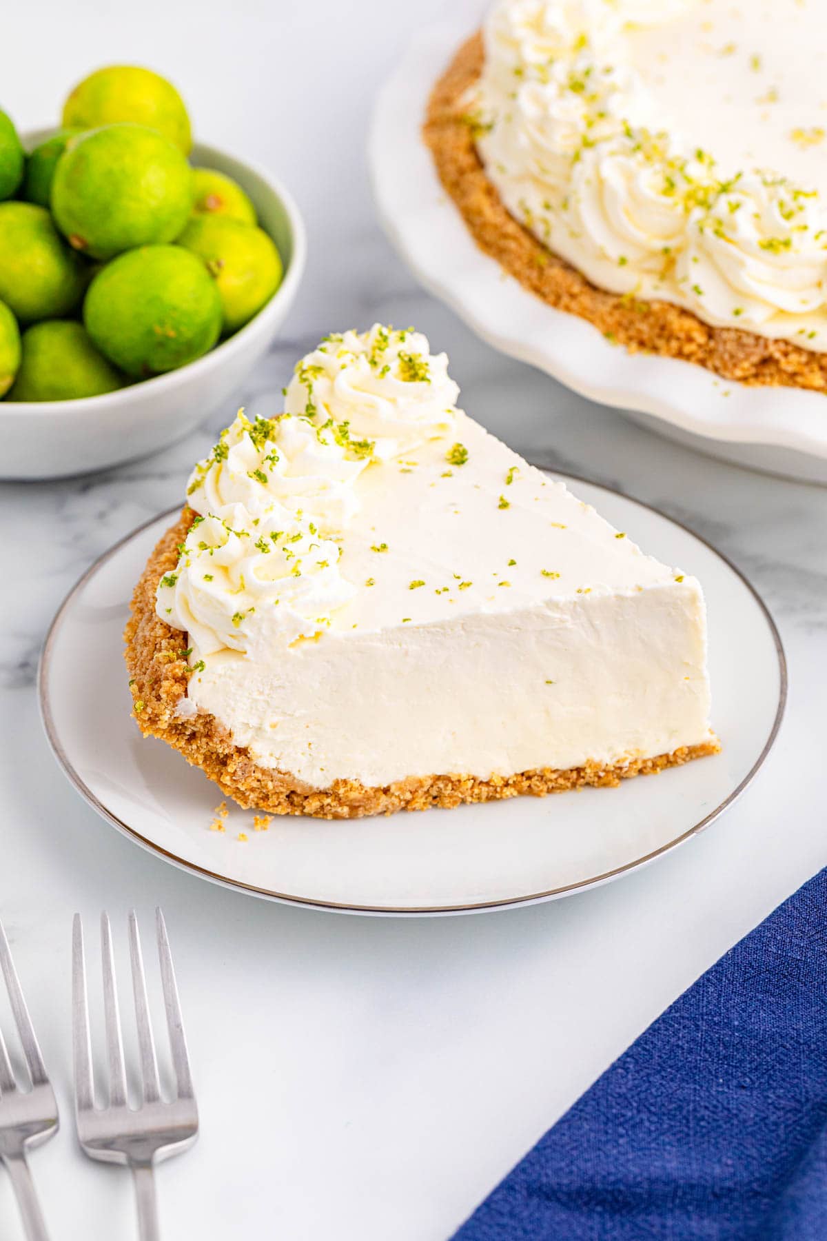 PIece of key lime pie on plate
