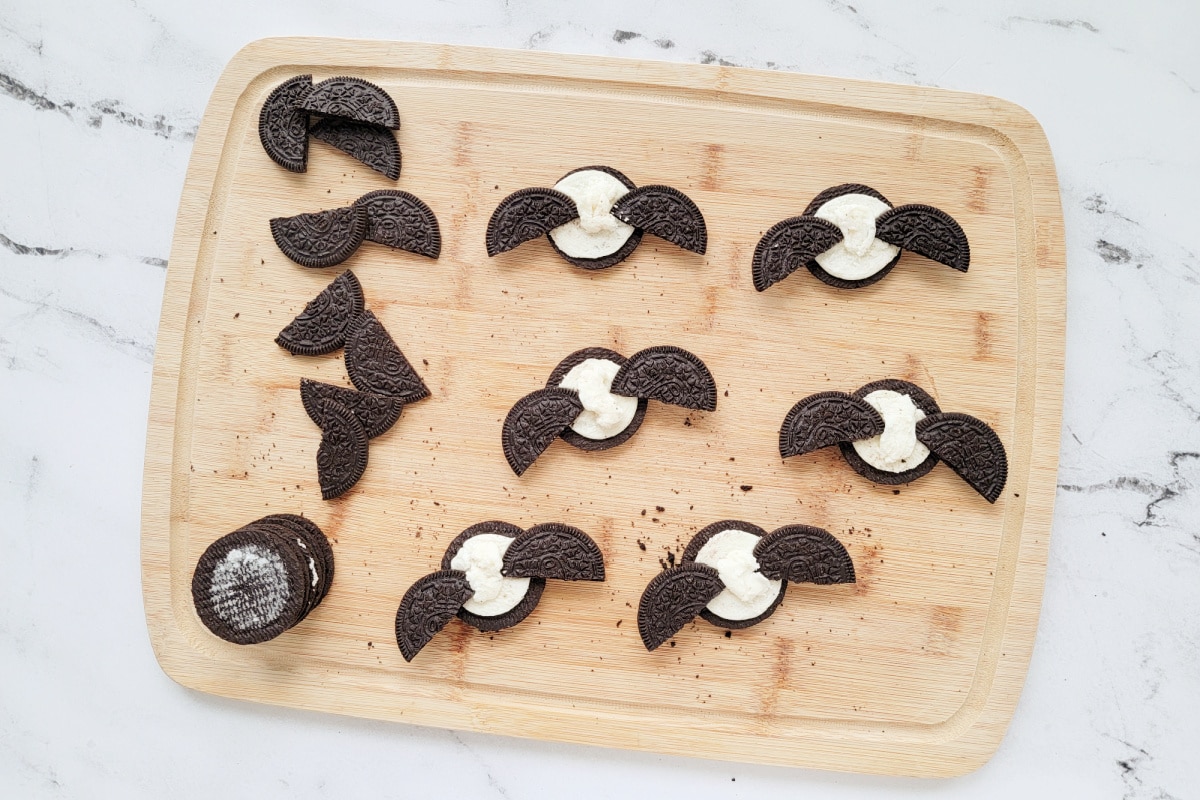 Oreo cookies made to look like bat wings