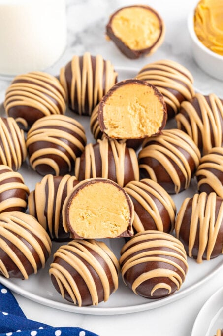 Peanut Butter Truffles on white marble counter